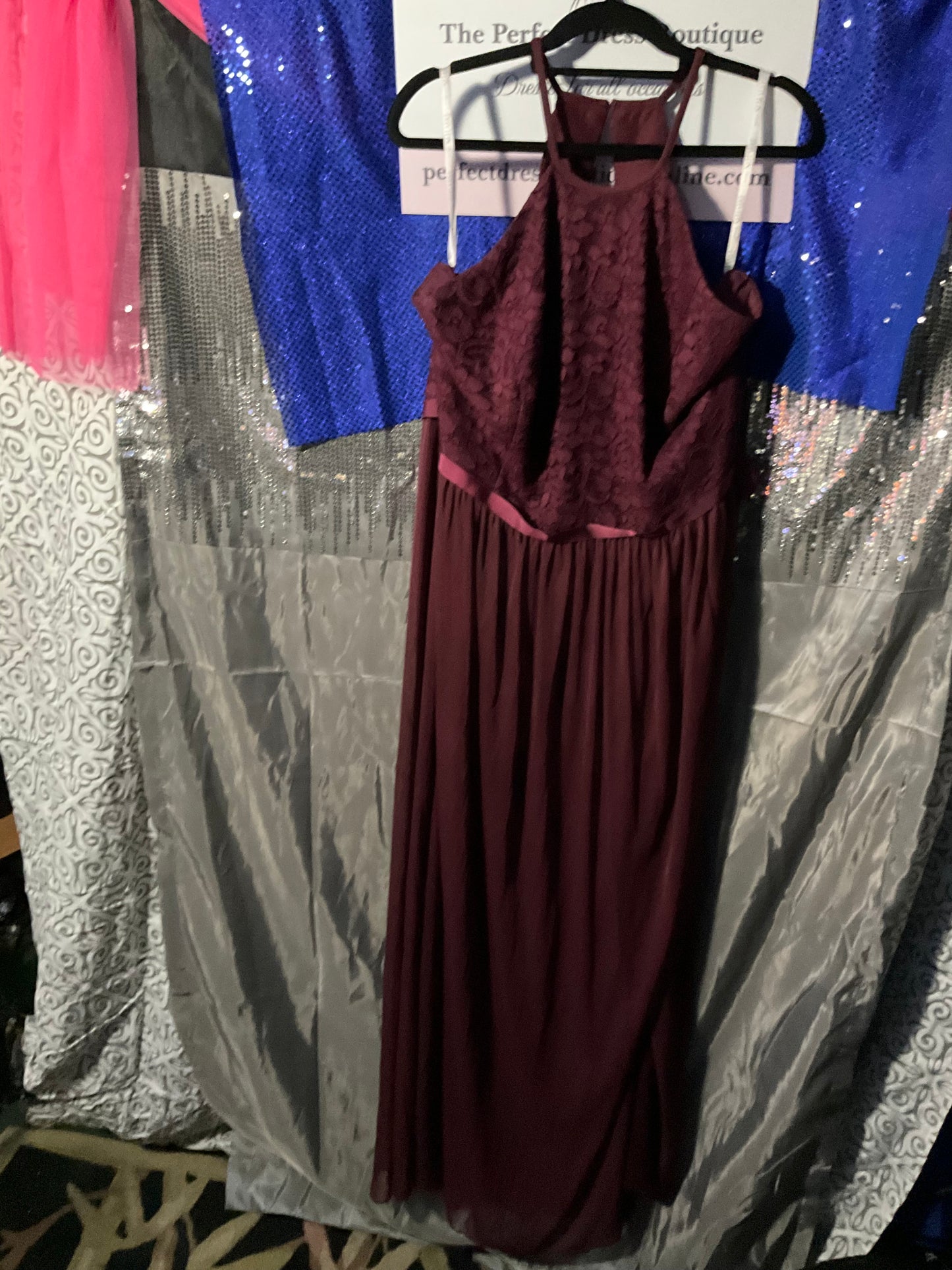 Burgundy Halter Style David’s Bridal Bridesmaid Dress