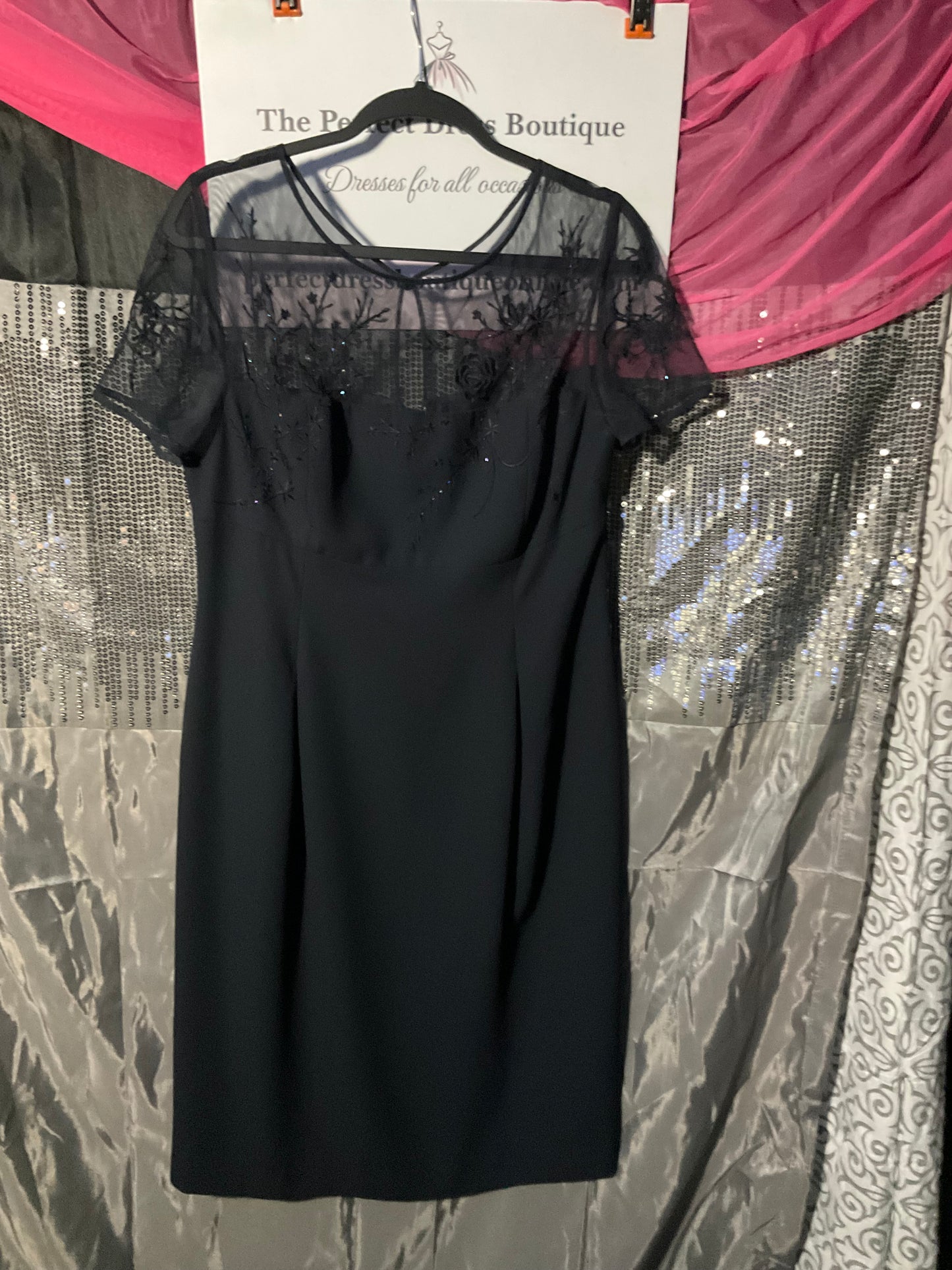 Black lace & sheer Maggy London dress