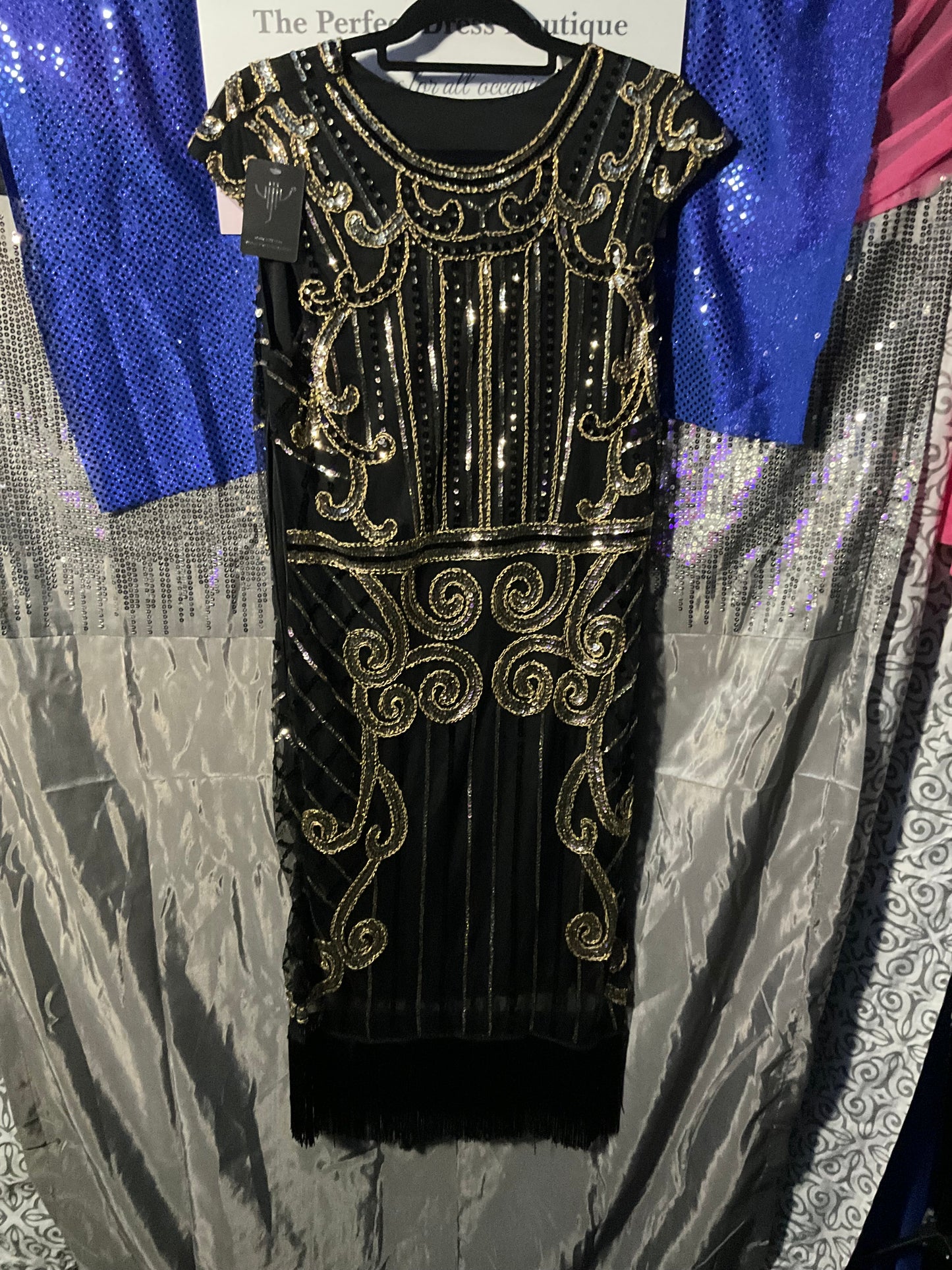 Black and Gold Gatsby style dress