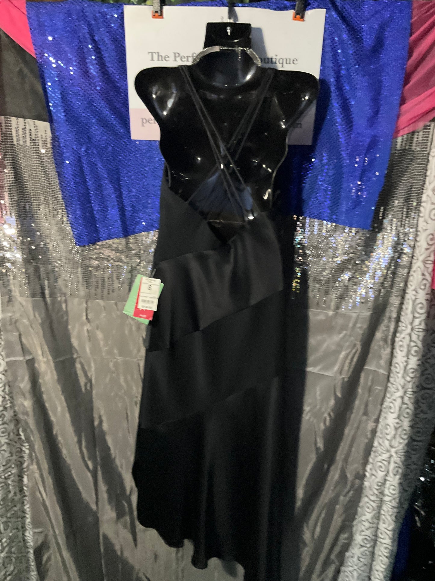 Black maxi dress with rhinestone embellishments