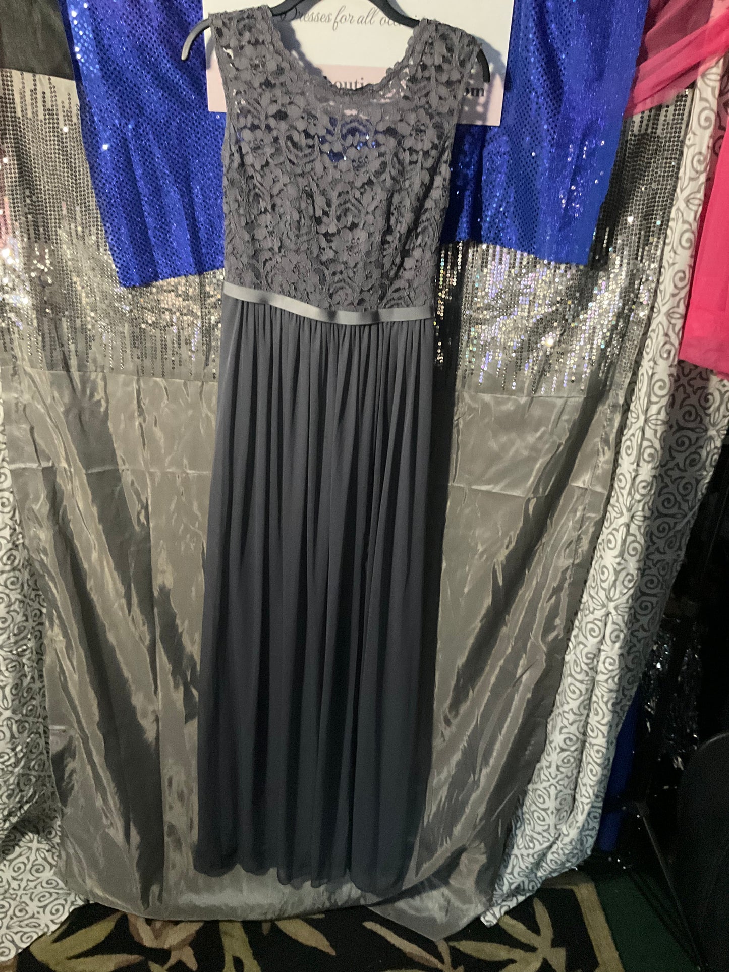 Beautiful Gray Lace David’s Bridal Bridesmaid Dress