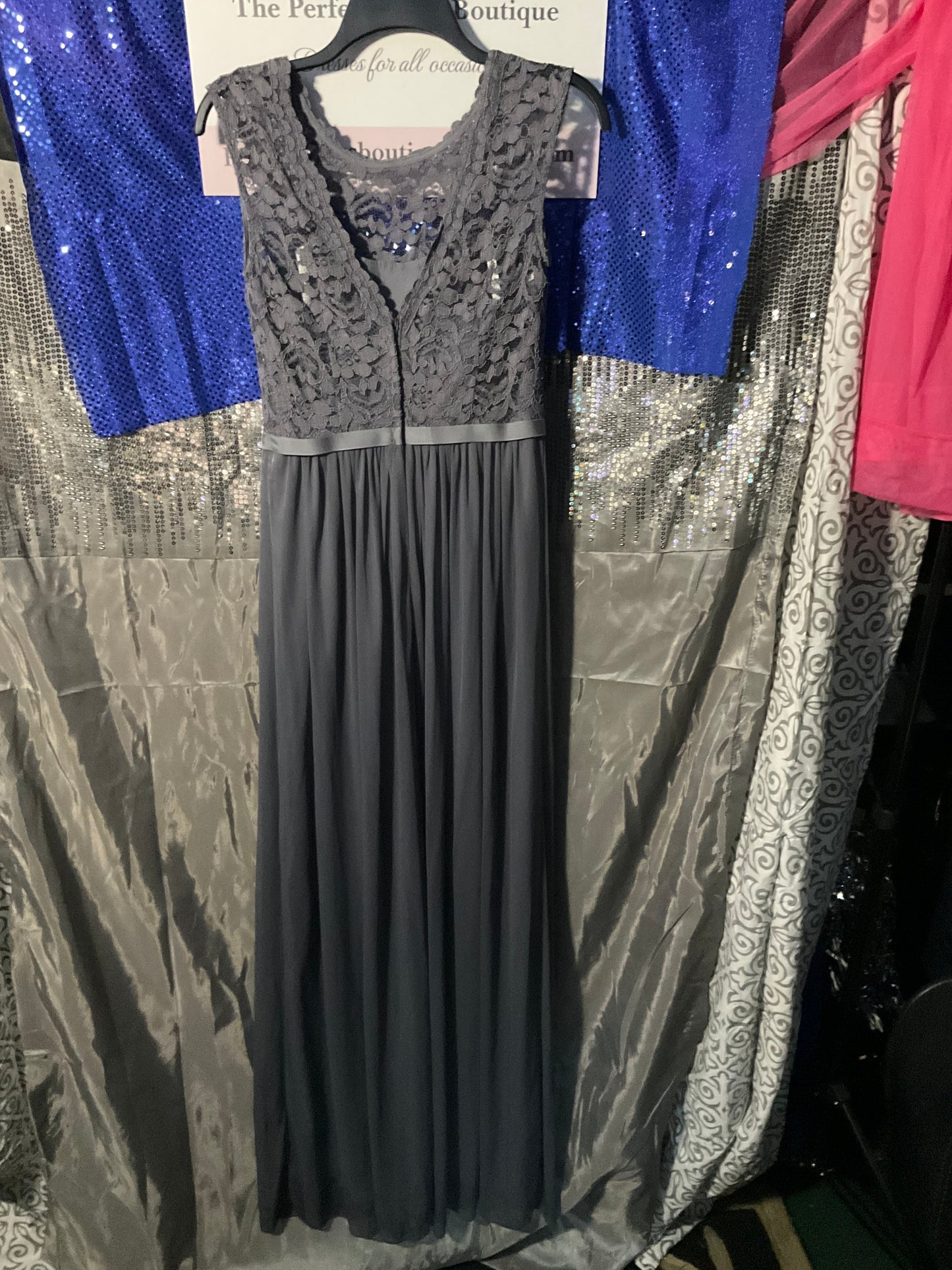 Beautiful Gray Lace David’s Bridal Bridesmaid Dress