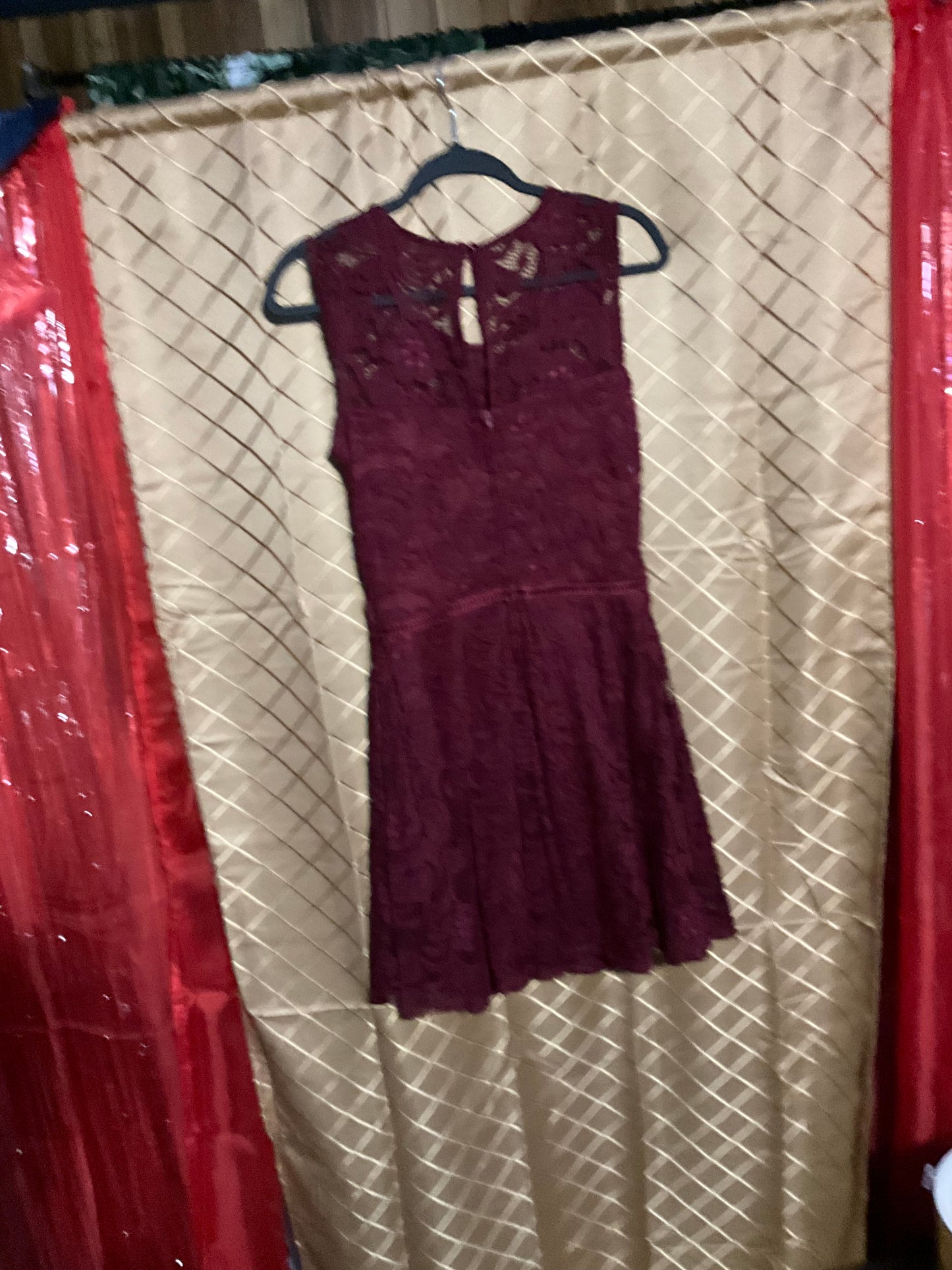Burgundy lace cocktail dress