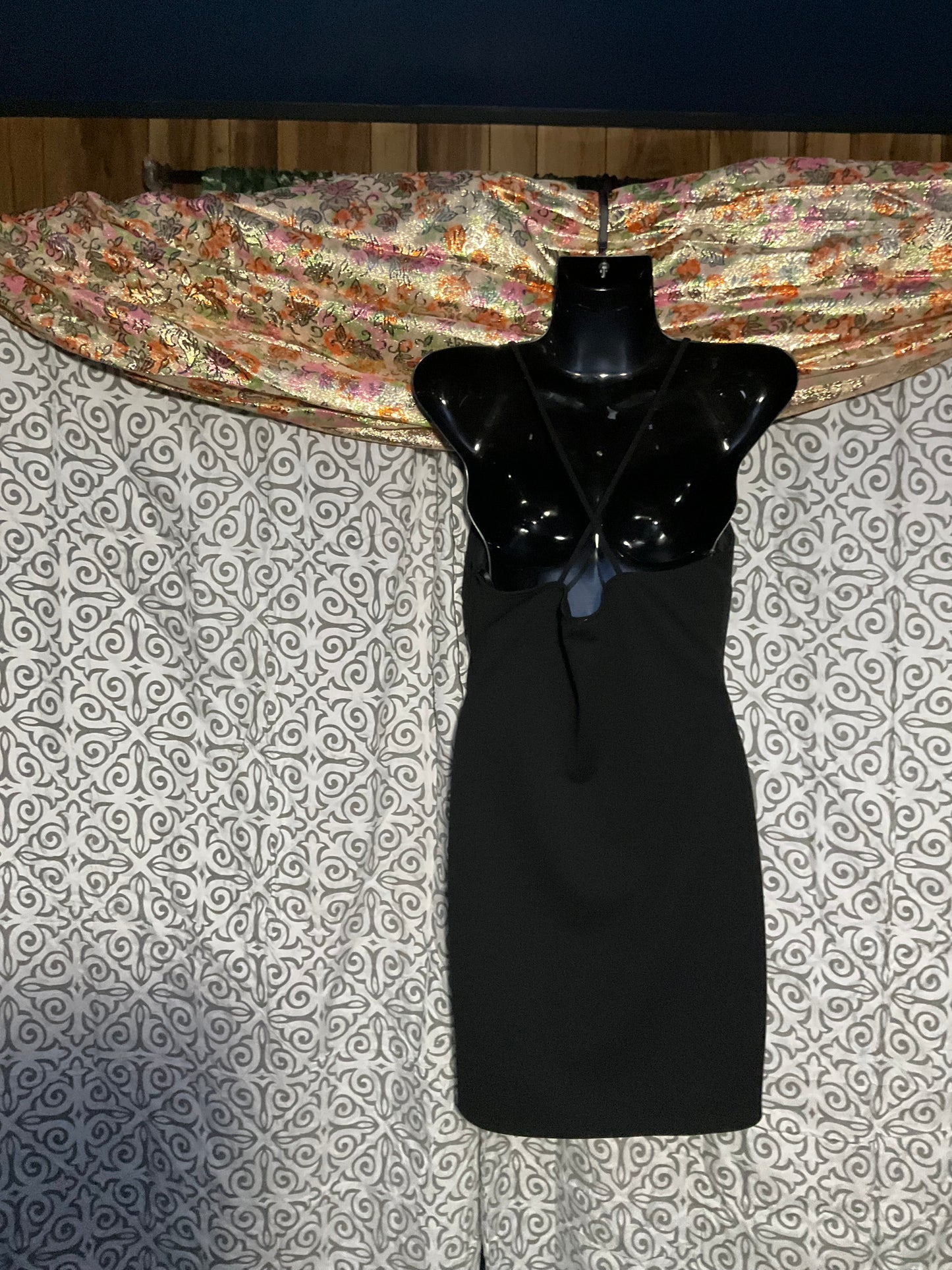 Black cocktail dress with Red roses embellishment