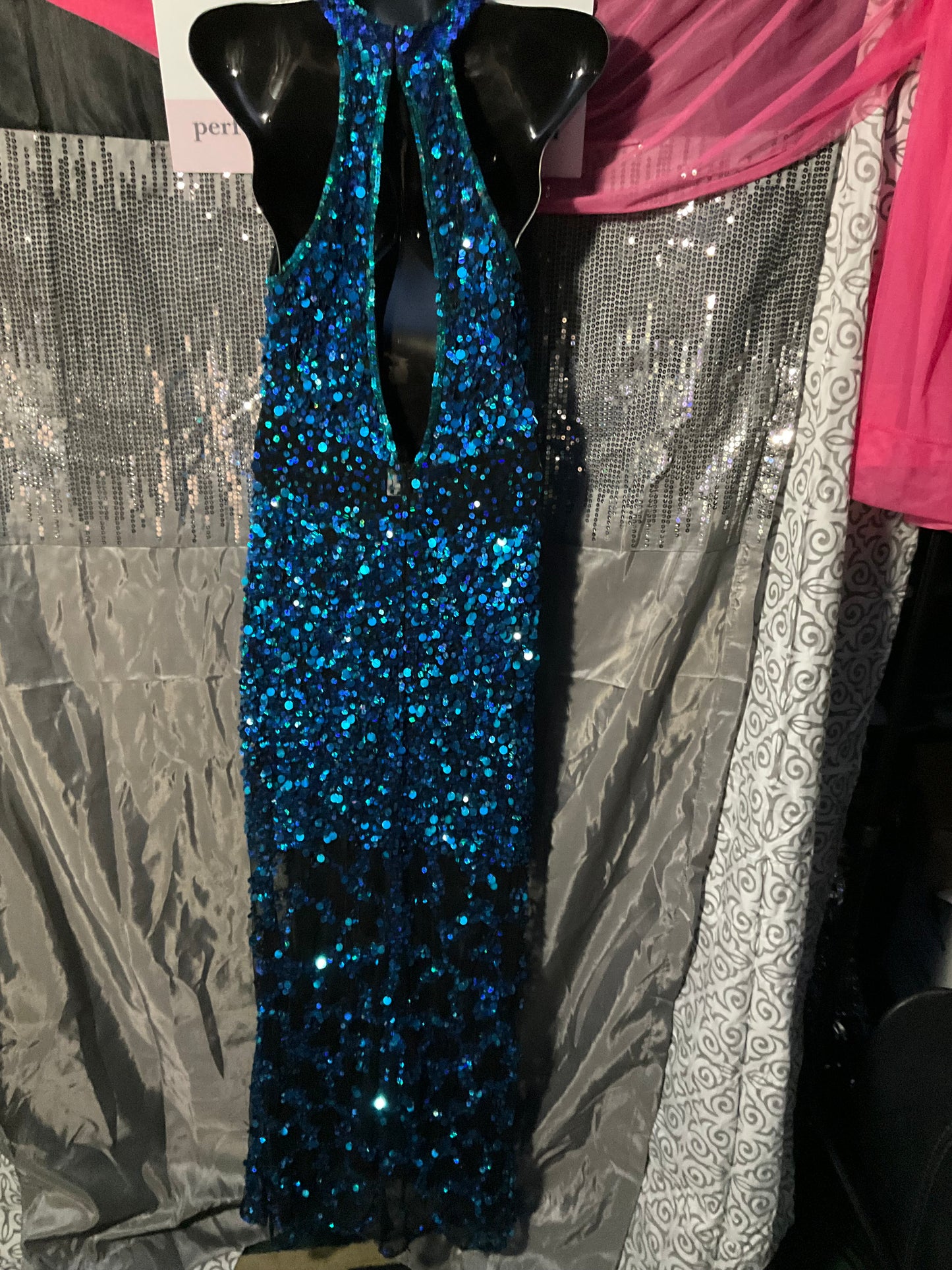 Perfect Prom dress! Beautiful blue sequins & sheer.