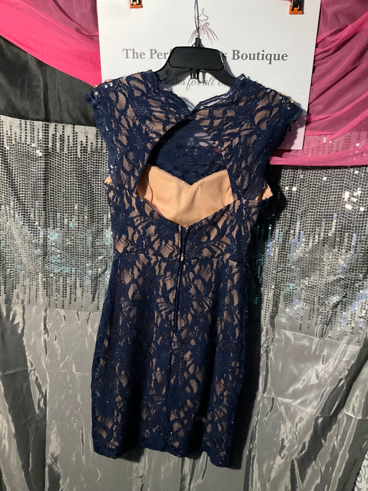 Blue/Tan and lace cocktail dress