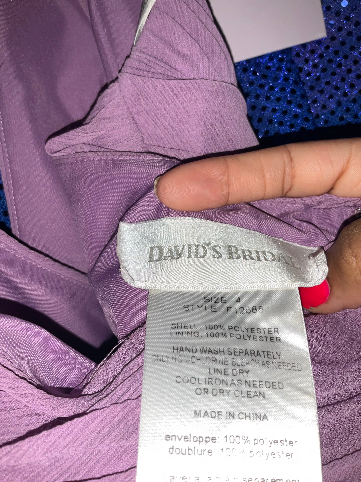Lavender Chiffon David’s Bridal Gown