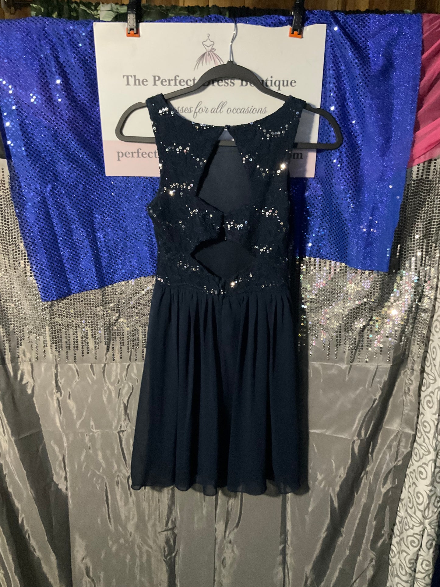 Navy Blue lace & chiffon knee length dress