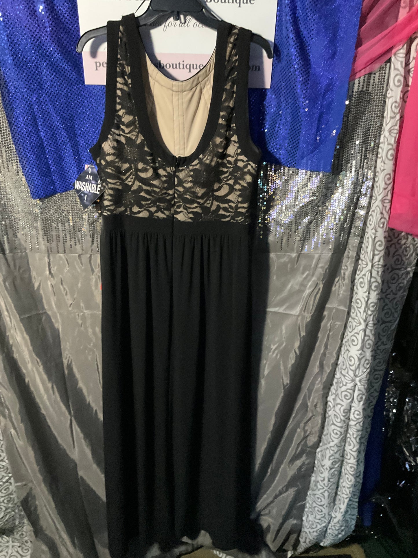 Black and tan R&M Richard’s gown