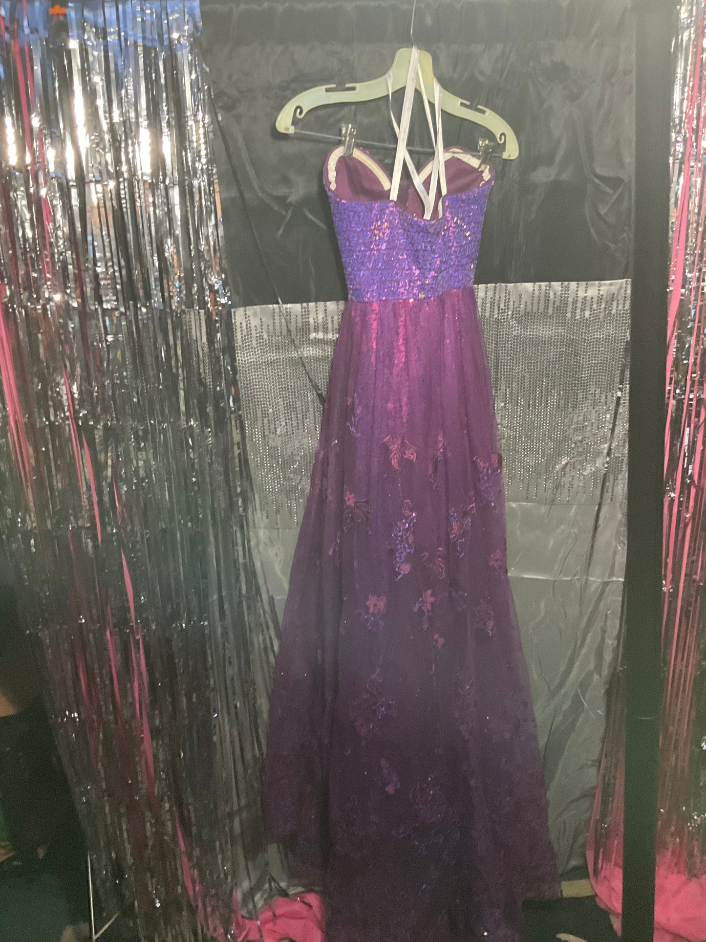 Purple Tulle Ellie Wilde Mon Cheri Gown with sequined train