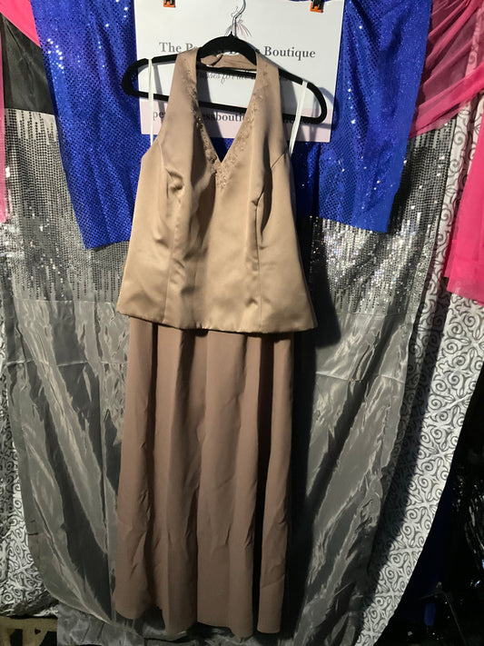 Tan Halter Style David’s Bridal Bridesmaid Dress