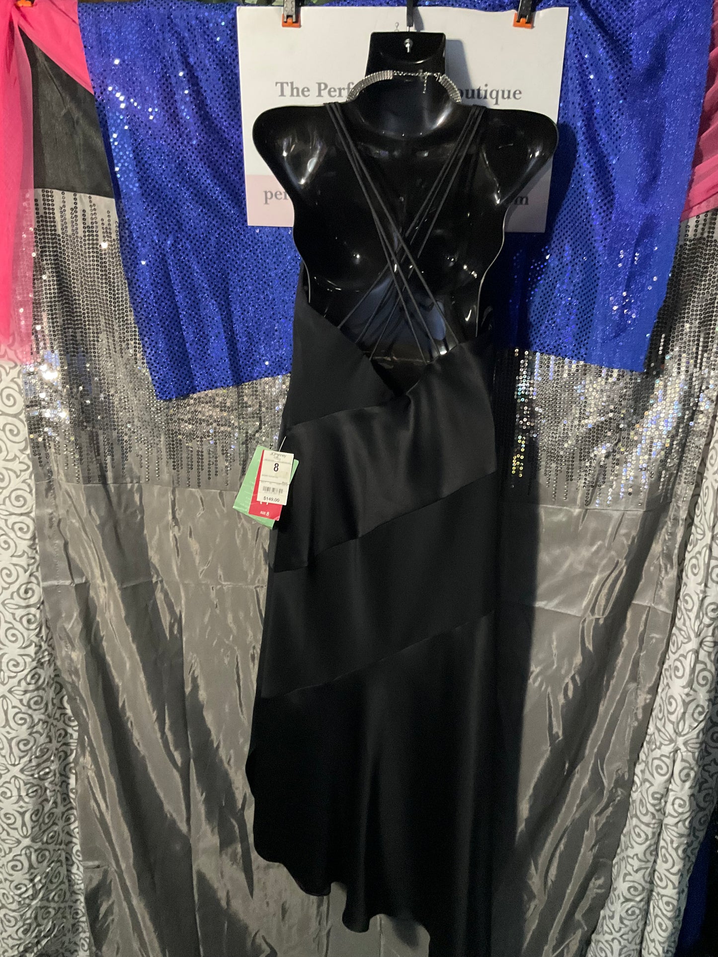Black maxi dress with rhinestone embellishments
