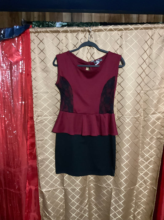 Burgundy and Black Peplum dress