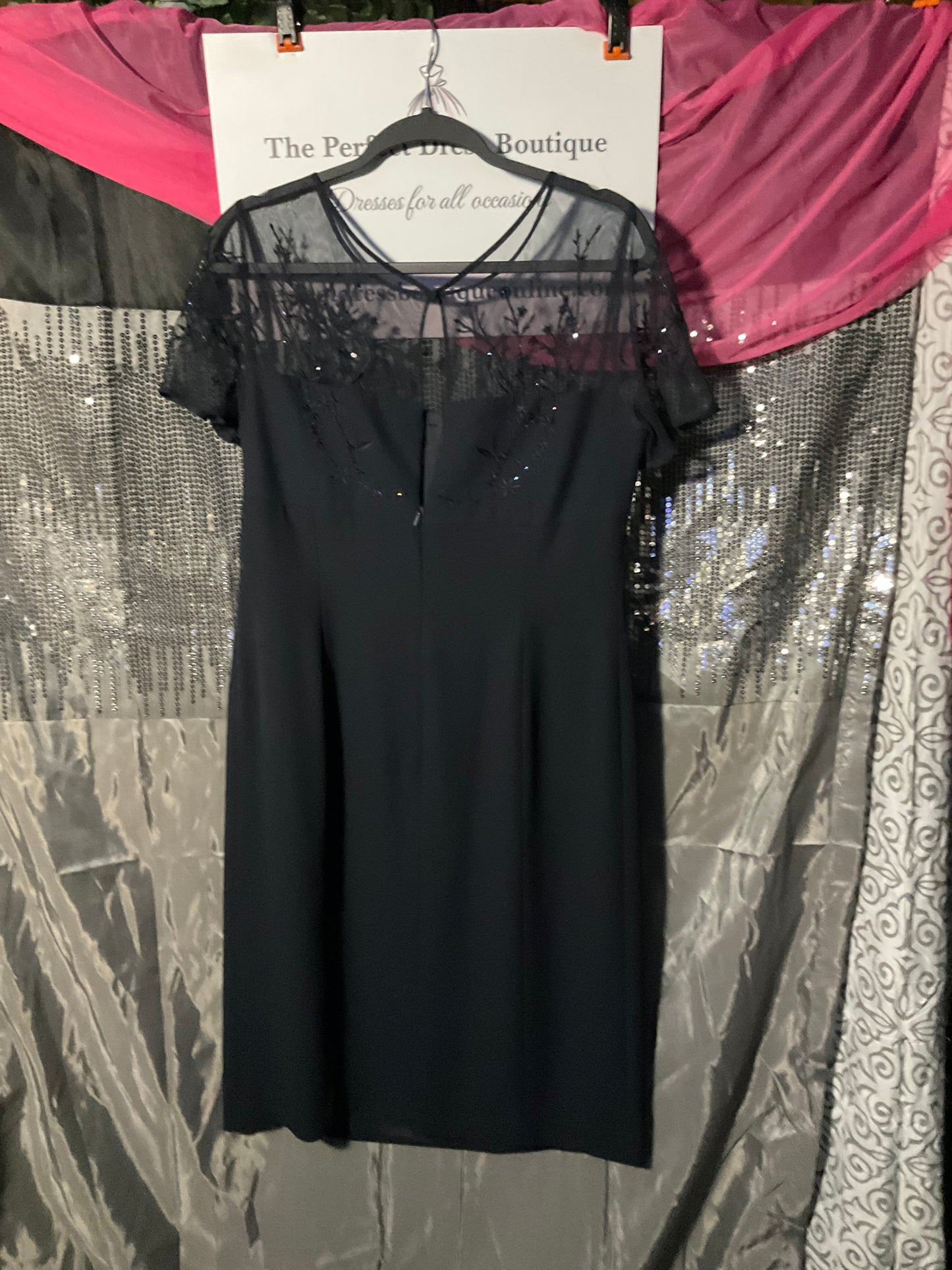 Black lace & sheer Maggy London dress