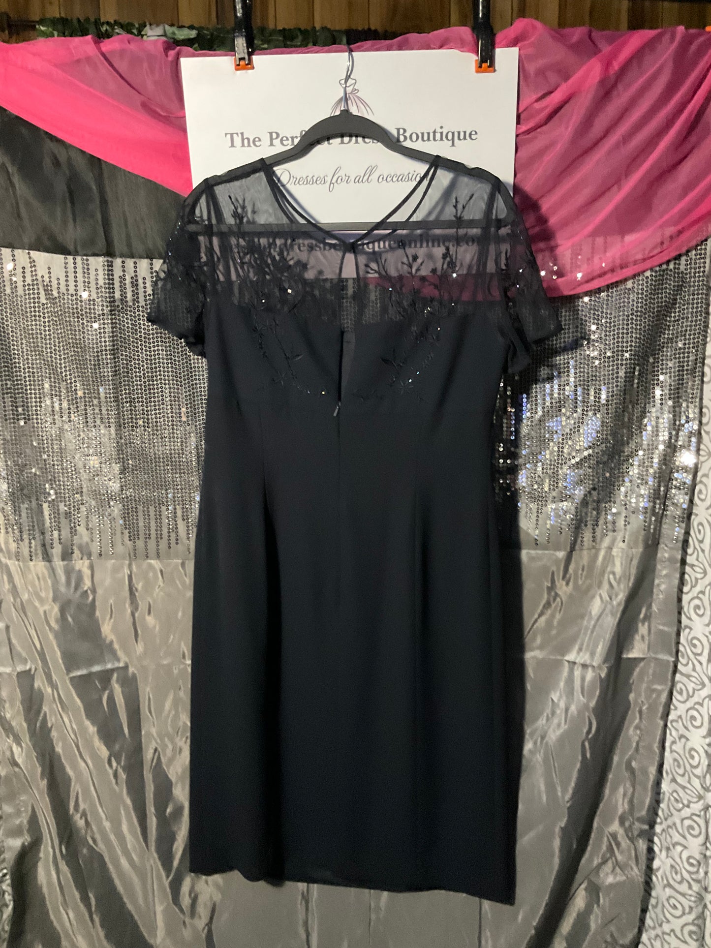 Black lace & sheer Maggy London dress