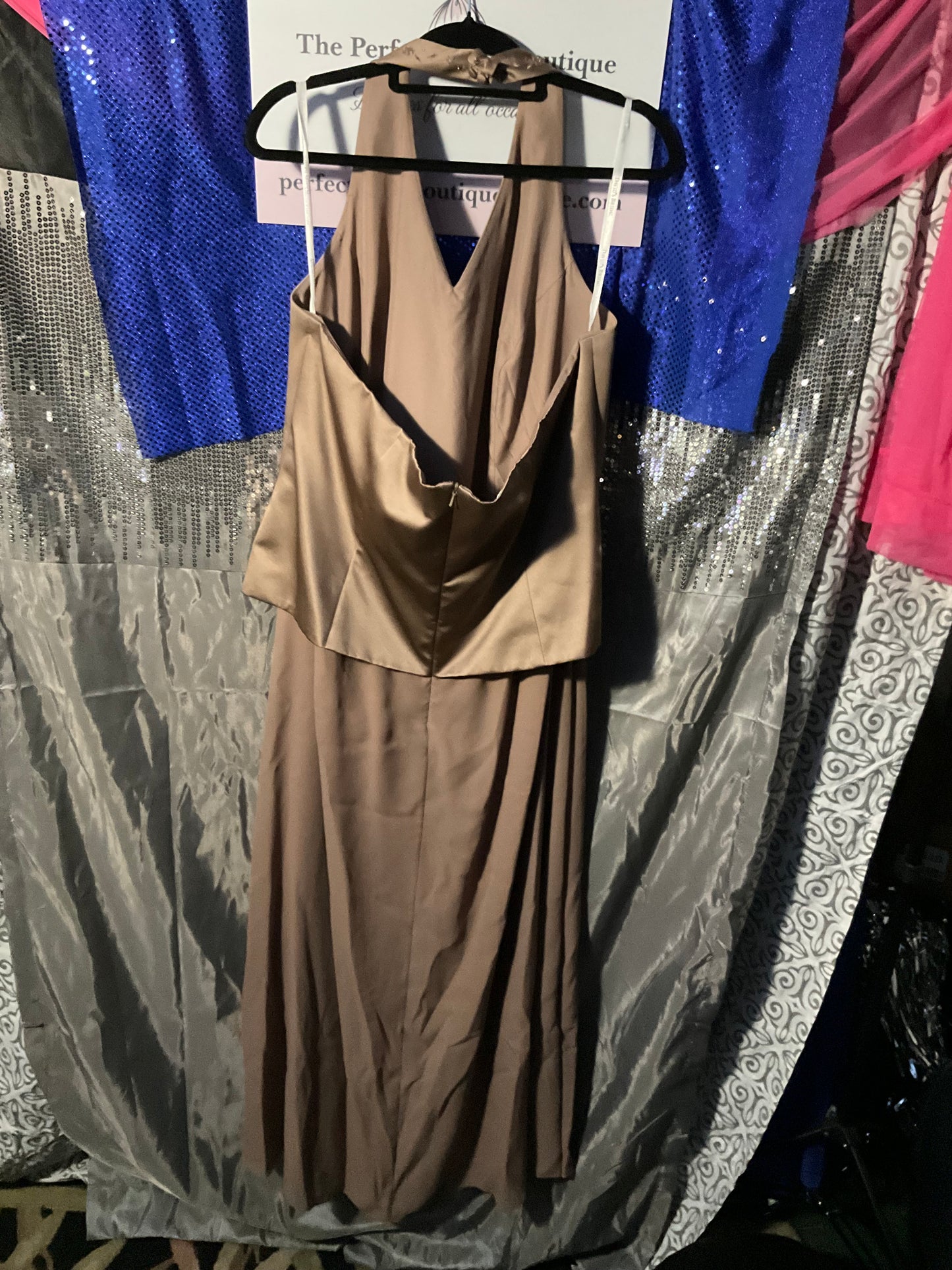 Tan Halter Style David’s Bridal Bridesmaid Dress