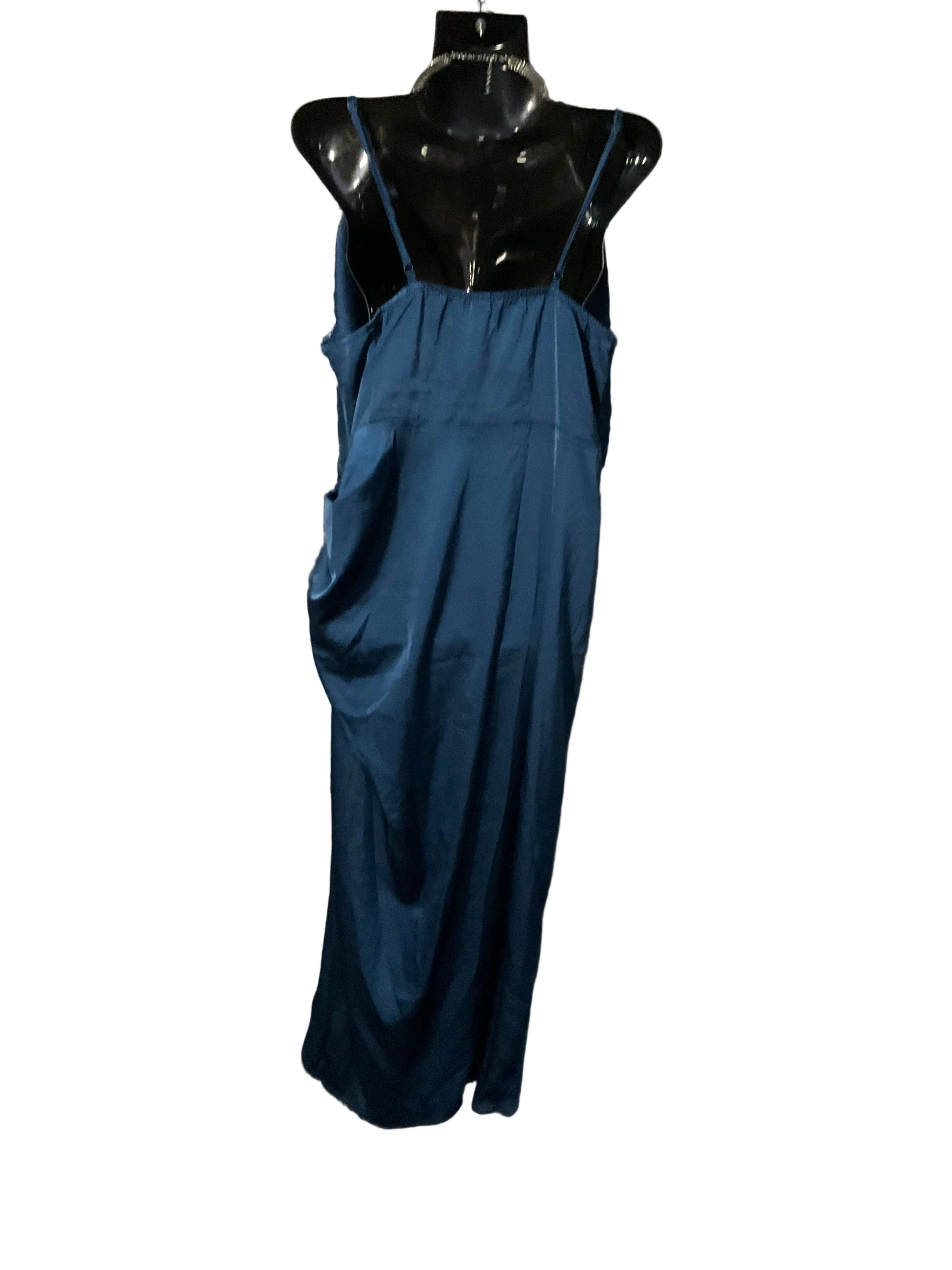 Teal Satin Cowl-Neck Midi Dress (Plus Size)