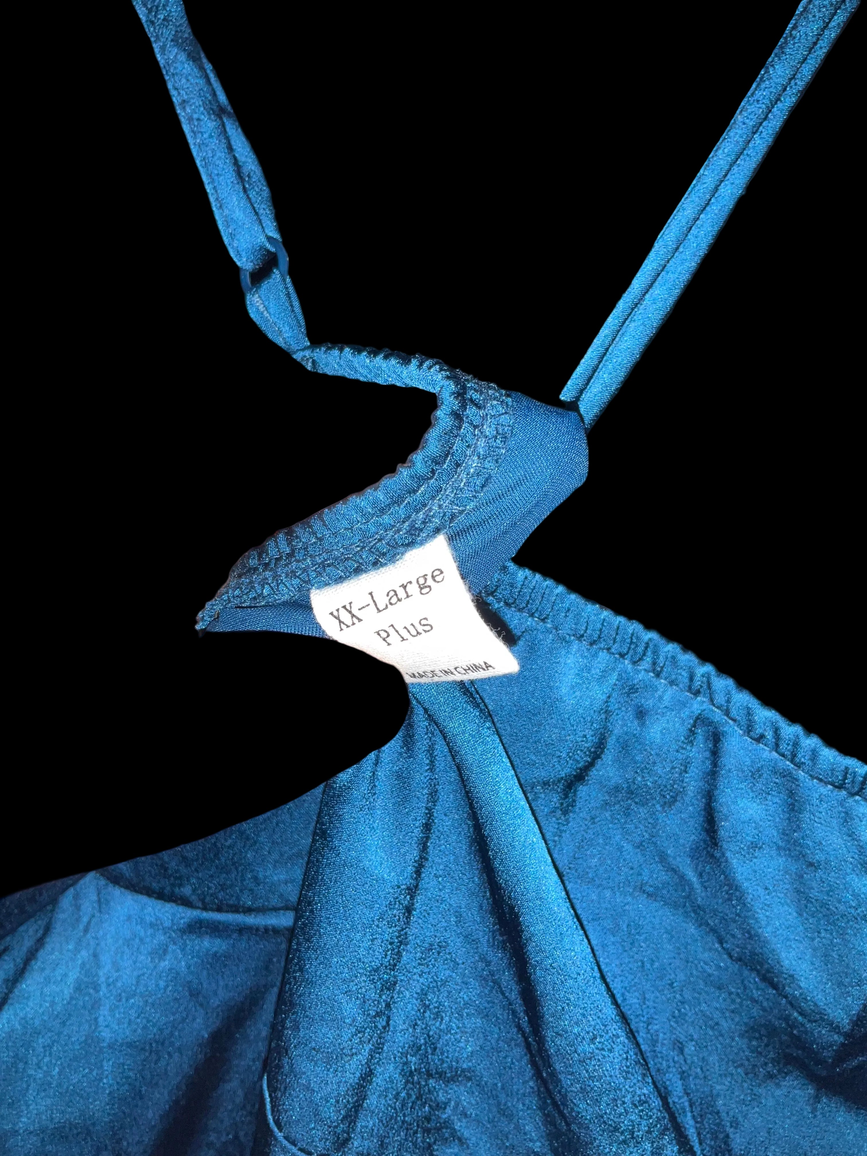 Teal Satin Cowl-Neck Midi Dress (Plus Size)