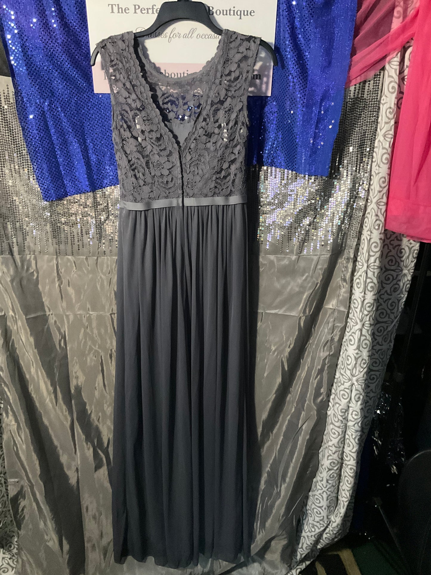 Beautiful Gray Lace David’s Bridal Bridesmaid Dress