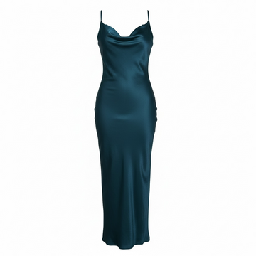 Teal Satin Cowl-Neck Midi Dress (Plus Size)