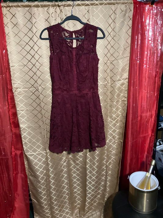 Burgundy lace cocktail dress