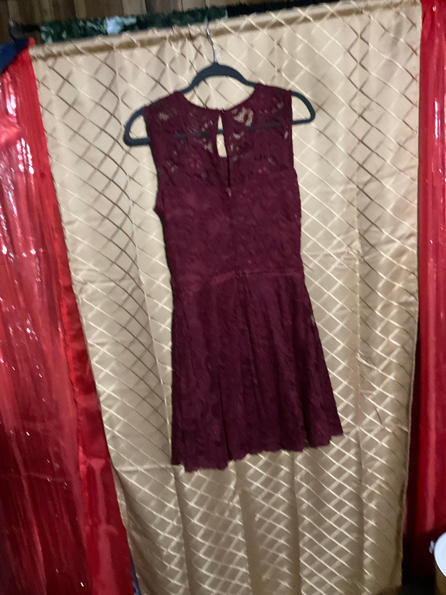 Burgundy lace cocktail dress