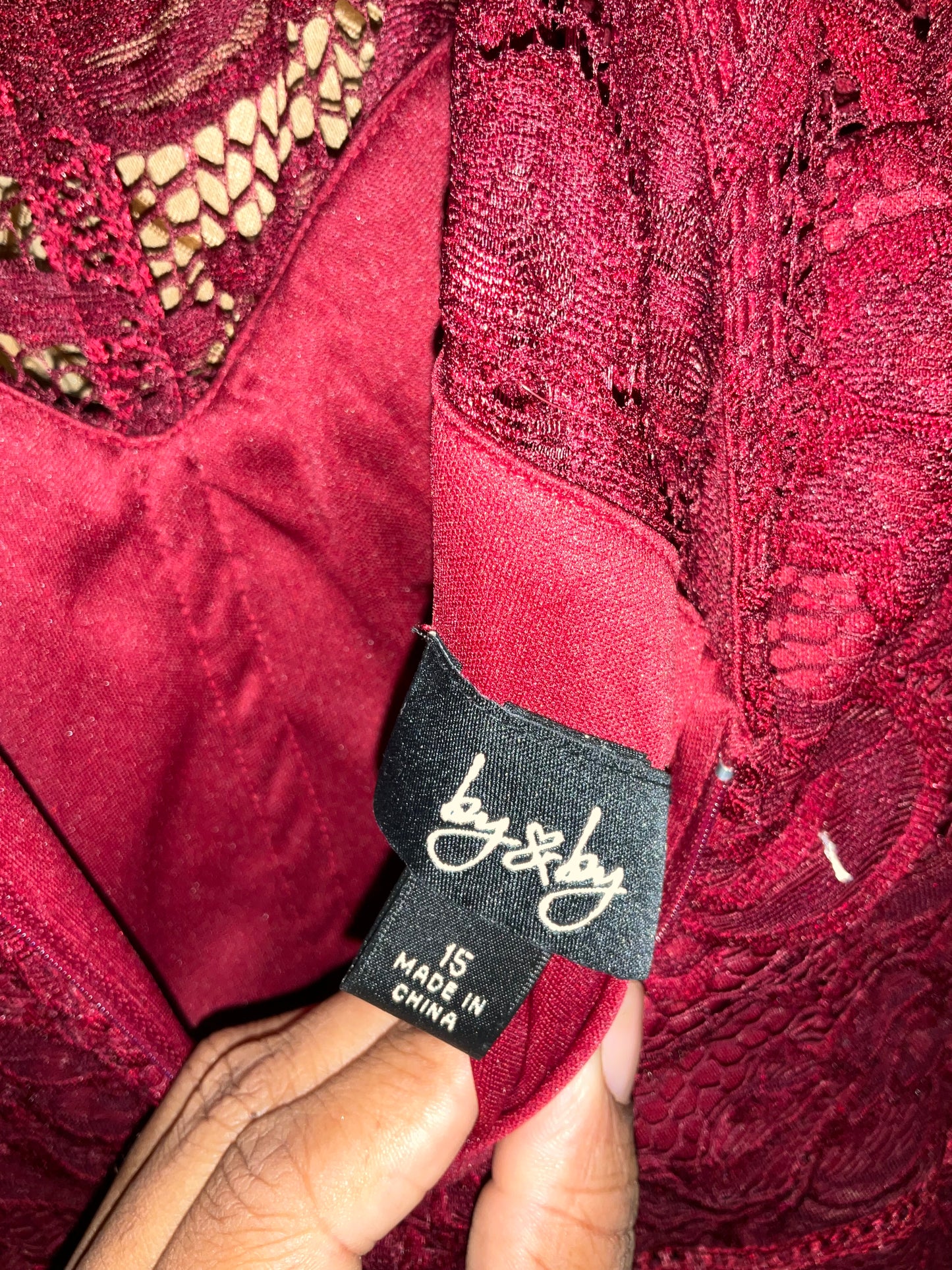 Burgundy lace cocktail dress
