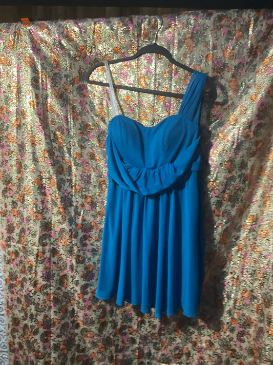 Short Blue One Shoulder Bridesmaid Dress