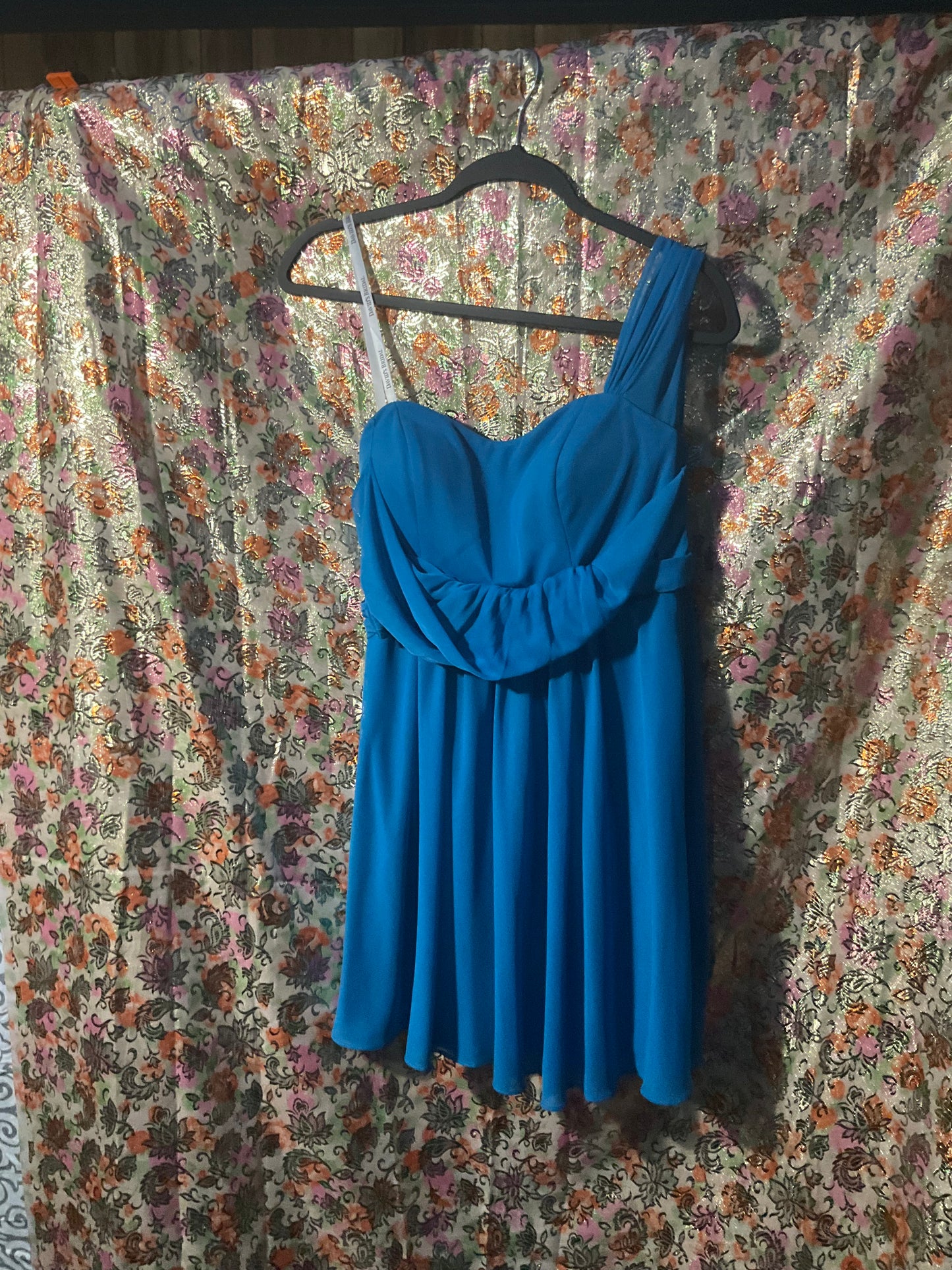 Short Blue One Shoulder Bridesmaid Dress