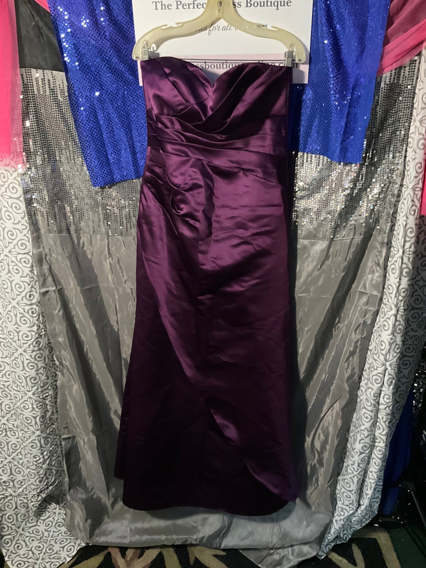Purple Satin Strapless Belsoie Gown