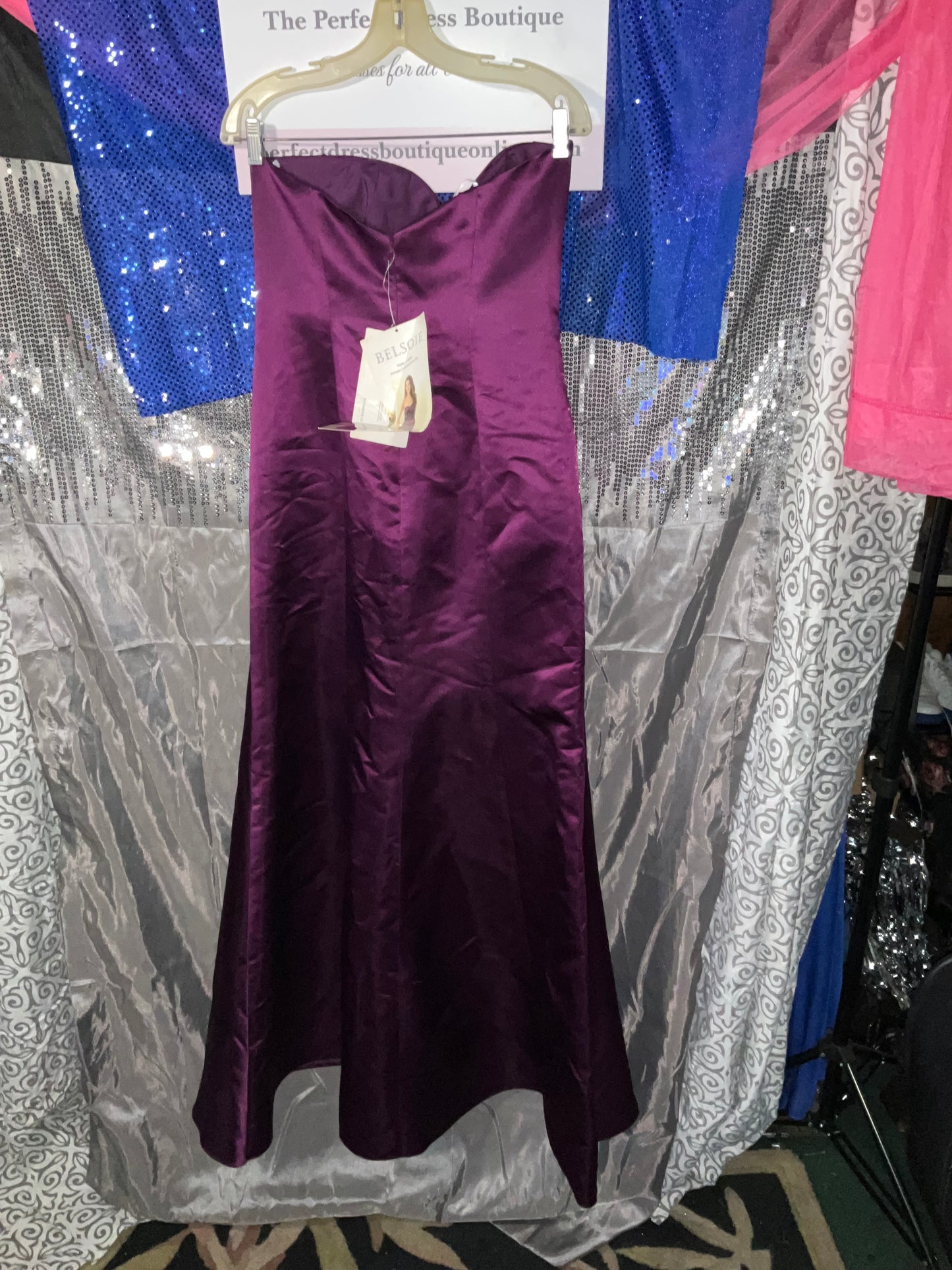 Purple Satin Strapless Belsoie Gown