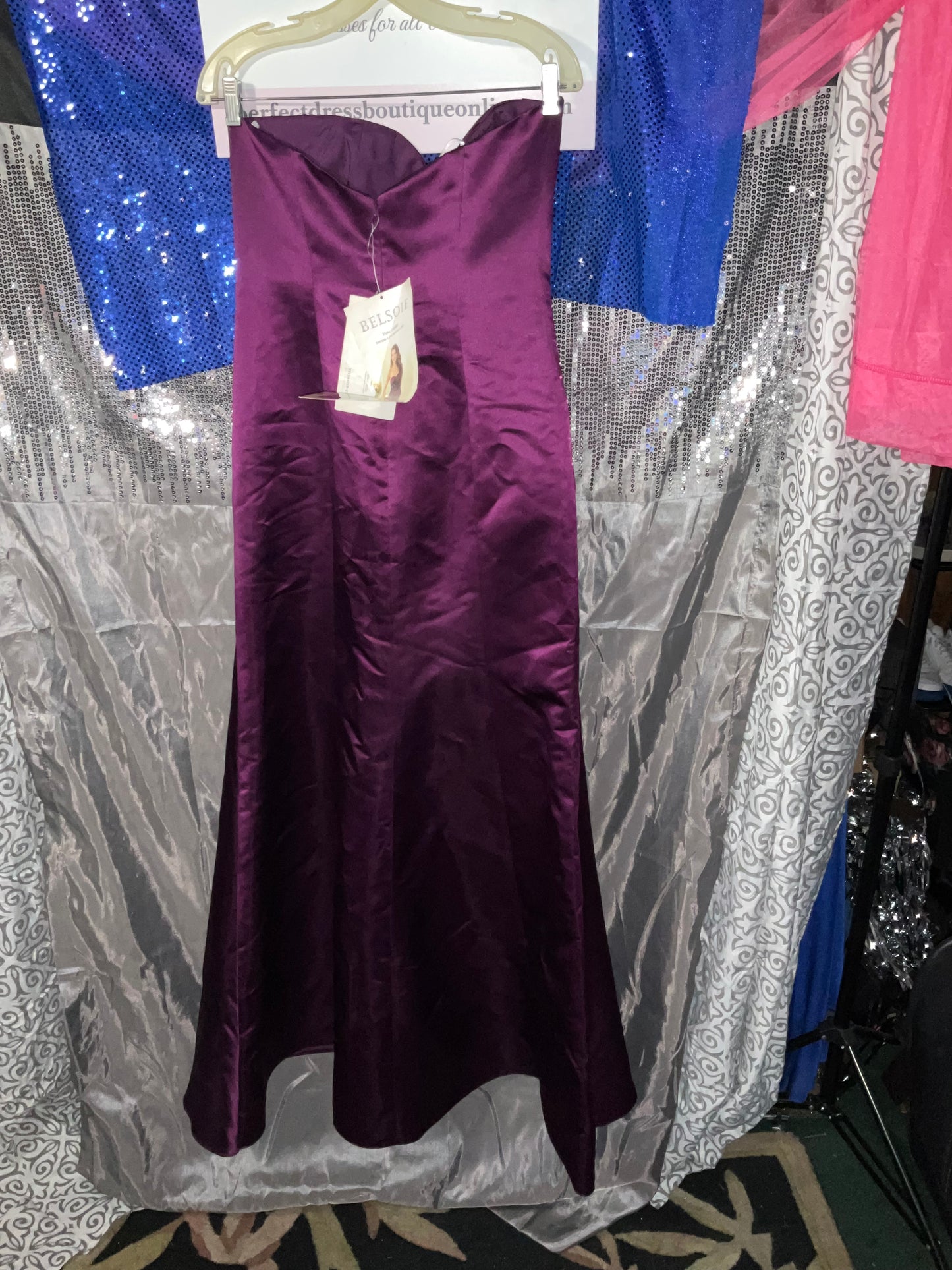 Purple Satin Strapless Belsoie Gown