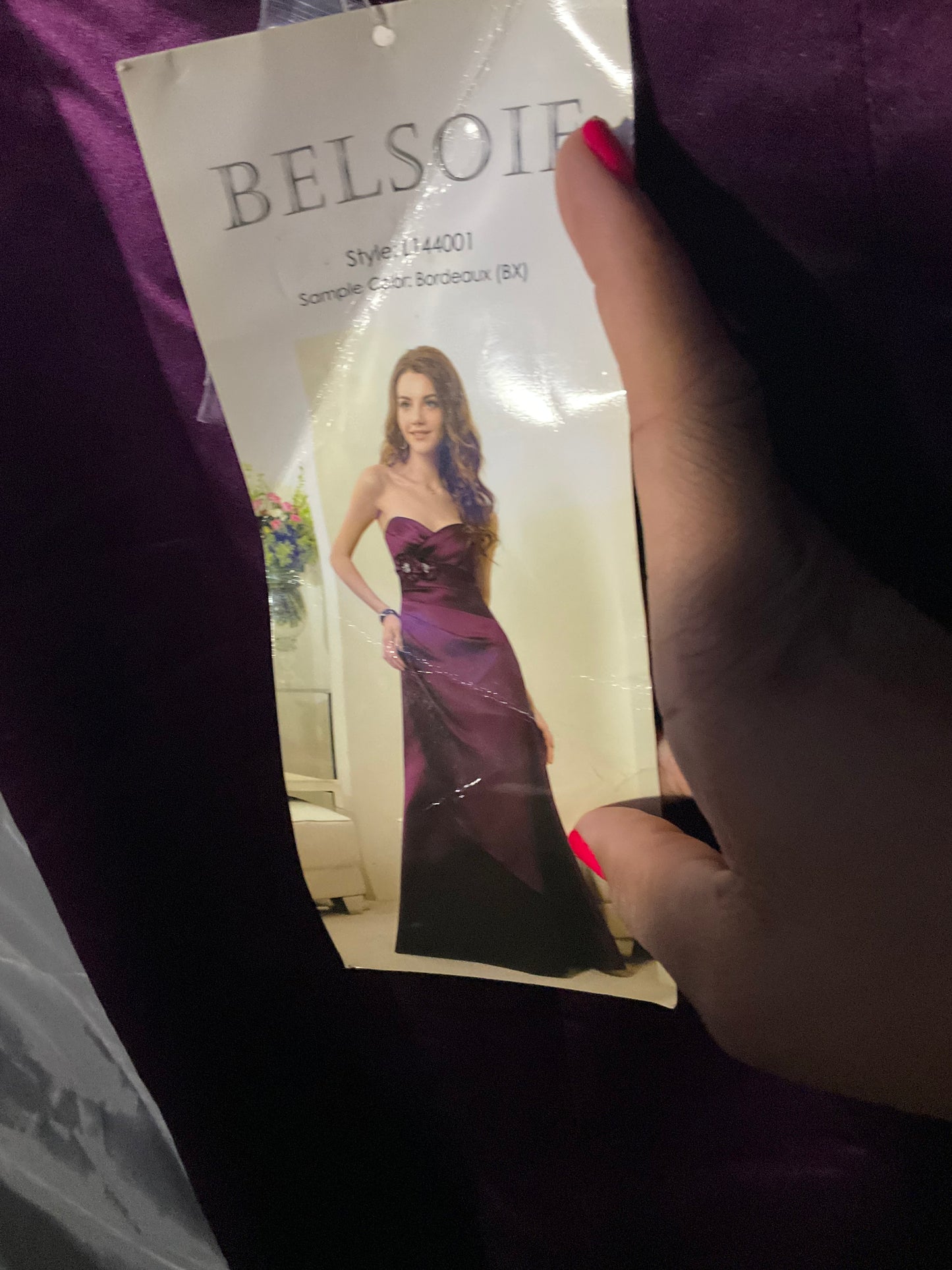 Purple Satin Strapless Belsoie Gown