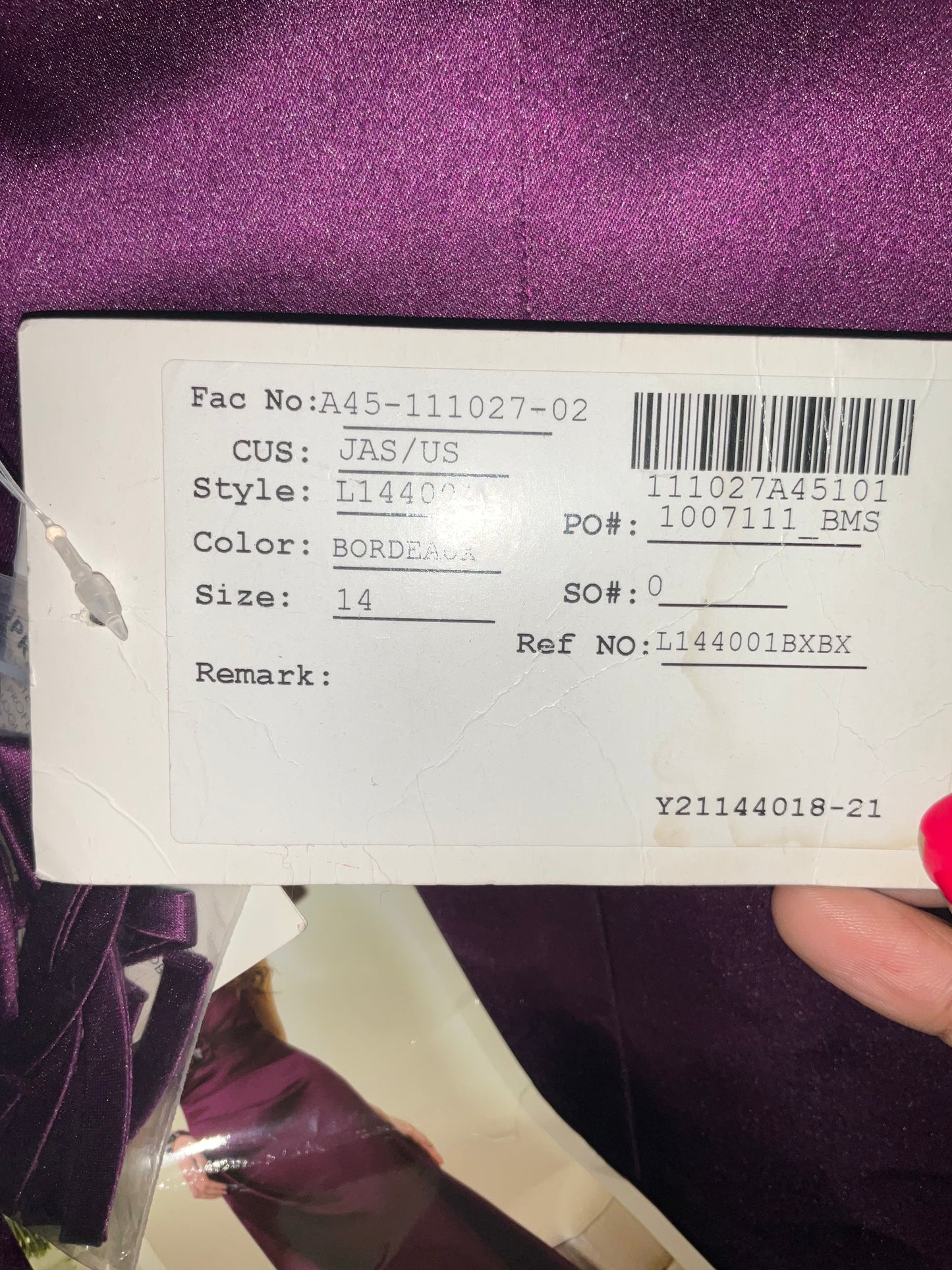 Purple Satin Strapless Belsoie Gown