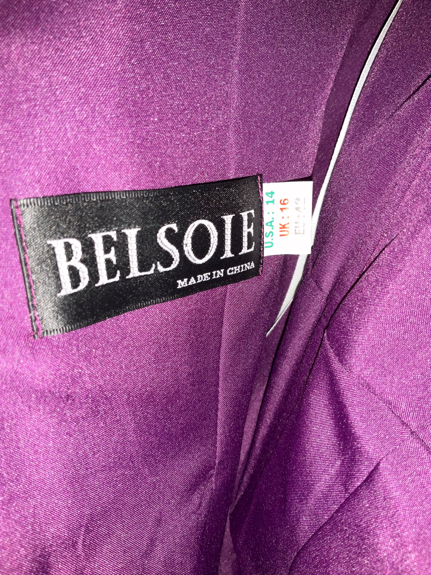 Purple Satin Strapless Belsoie Gown