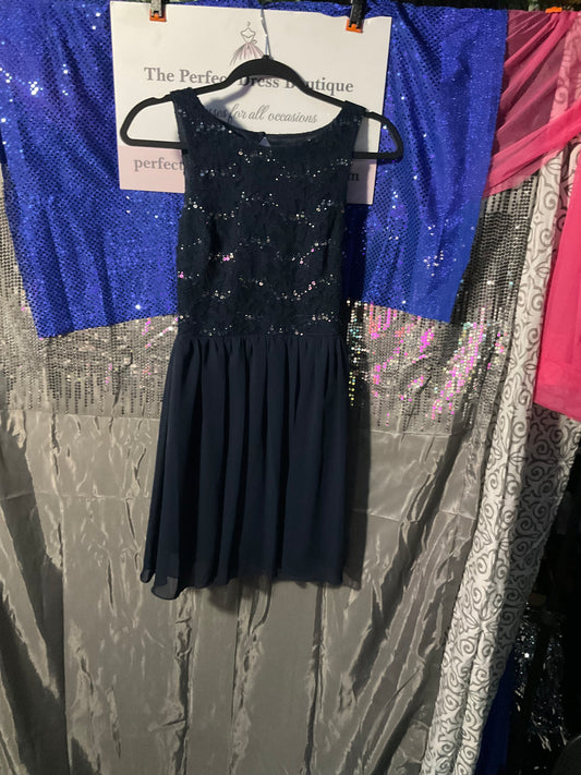 Navy Blue lace & chiffon knee length dress